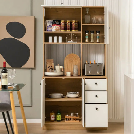 71 Inch Kitchen Pantry with 3 Storage Cabinet and 3 Deep Drawers-White - White - Sideboards Cabinets & Buffets
