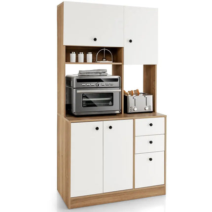 71 Inch Kitchen Pantry with 3 Storage Cabinet and 3 Deep Drawers-White - White - Sideboards Cabinets & Buffets