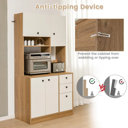 71 Inch Kitchen Pantry with 3 Storage Cabinet and 3 Deep Drawers-White - White - Sideboards Cabinets & Buffets