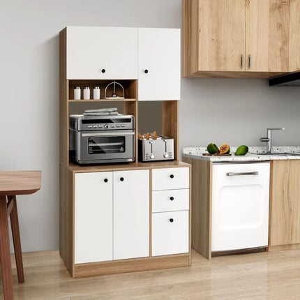71 Inch Kitchen Pantry with 3 Storage Cabinet and 3 Deep Drawers-White - White - Sideboards Cabinets & Buffets