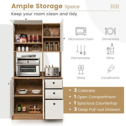 71 Inch Kitchen Pantry with 3 Storage Cabinet and 3 Deep Drawers-White - White - Sideboards Cabinets & Buffets