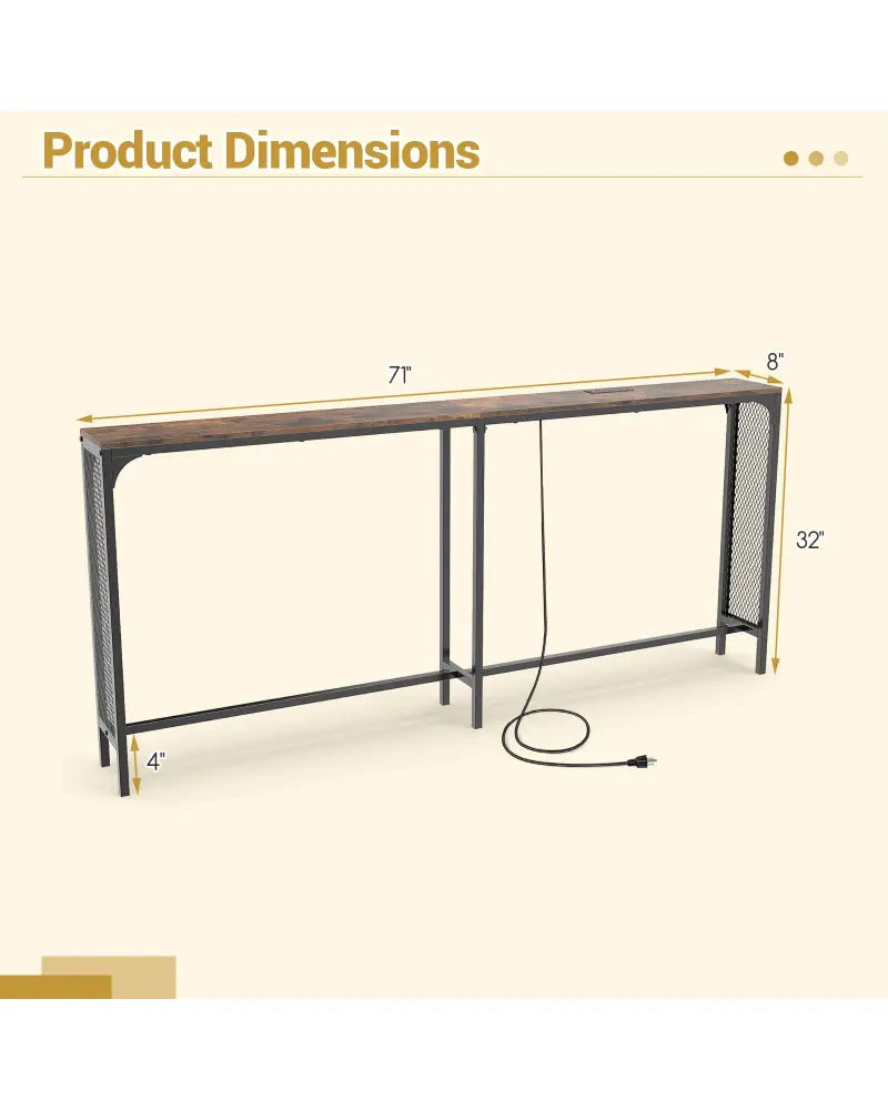 71 Inch Narrow Console Table with Power Outlet for Small Space-Rustic Brown - Rustic Brown - Console Tables