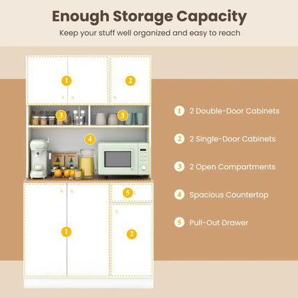 71 Inch Tall Pantry Cabinet with Outlets for Dining Room-White - White - Sideboards Cabinets & Buffets
