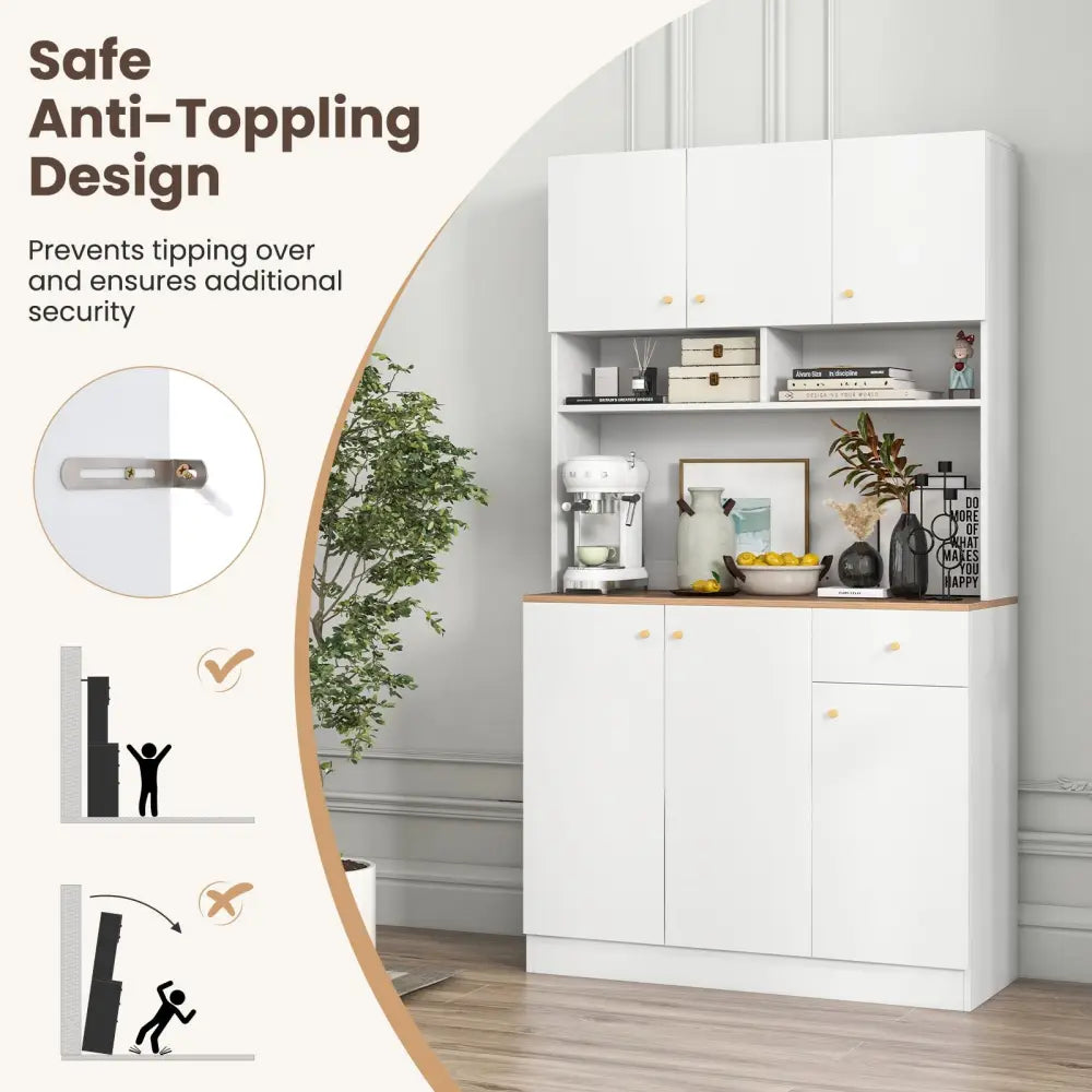 71 Inch Tall Pantry Cabinet with Outlets for Dining Room-White - White - Sideboards Cabinets & Buffets
