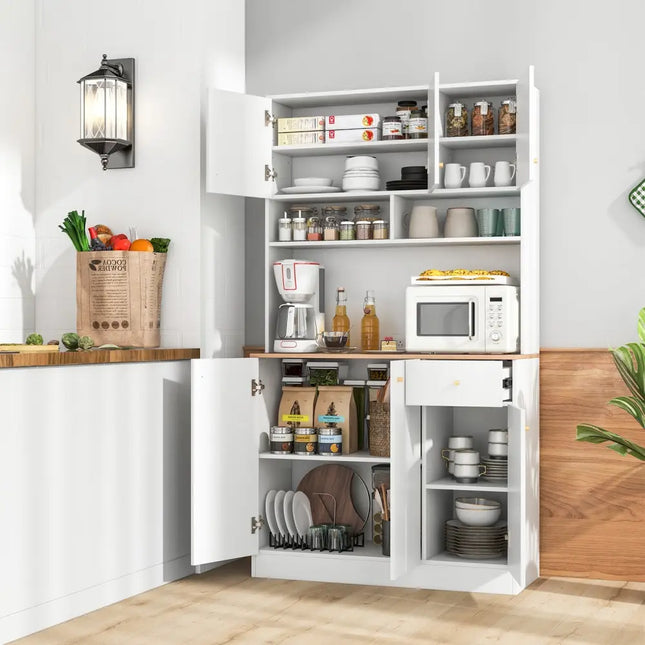 71 Inch Tall Pantry Cabinet with Outlets for Dining Room-White - White - Sideboards Cabinets & Buffets
