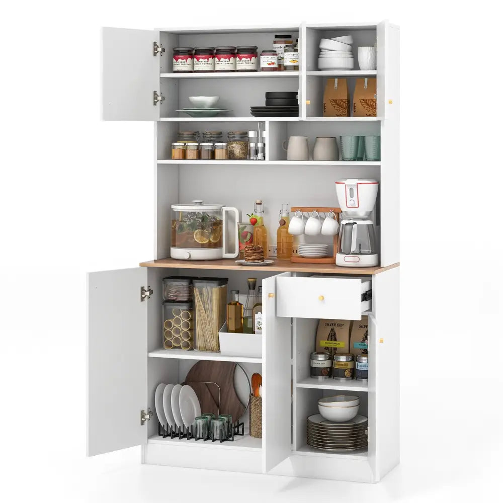 71 Inch Tall Pantry Cabinet with Outlets for Dining Room-White - White - Sideboards Cabinets & Buffets
