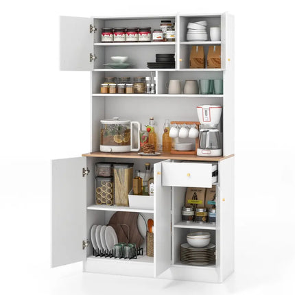 71 Inch Tall Pantry Cabinet with Outlets for Dining Room-White - White - Sideboards Cabinets & Buffets