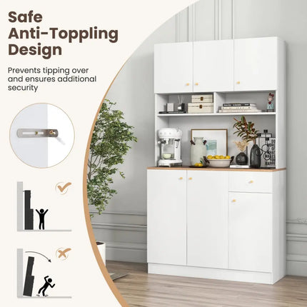 71 Inch Tall Pantry Cabinet with Outlets for Dining Room-White - White - Sideboards Cabinets & Buffets