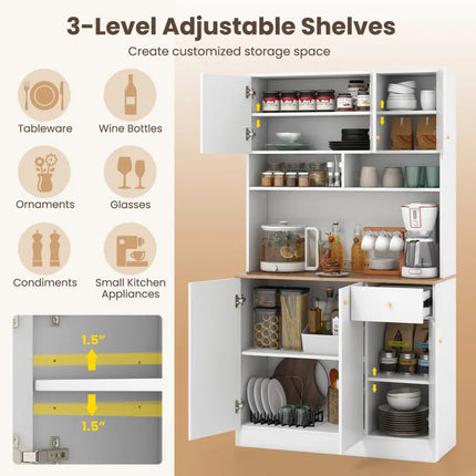 71 Inch Tall Pantry Cabinet with Outlets for Dining Room-White - White - Sideboards Cabinets & Buffets