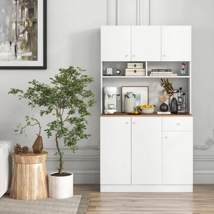 71 Inch Tall Pantry Cabinet with Outlets for Dining Room-White - White - Sideboards Cabinets & Buffets