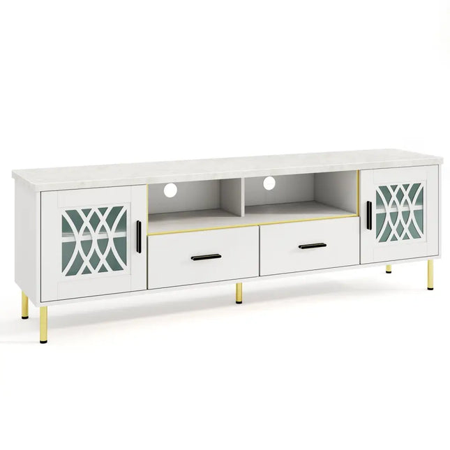 71 Inch TV Stand with Glass Doors for 80 Inch TVs-White - White - Entertainment Centers & TV Stands