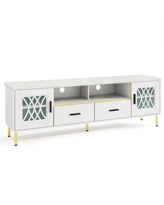 71 Inch TV Stand with Glass Doors for 80 Inch TVs-White - White - Entertainment Centers & TV Stands