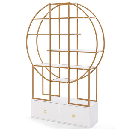 71 Inches 6-Tier Gold Bookshelf with 2 Storage Drawers-Golden - Golden - Bookcases