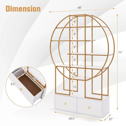 71 Inches 6-Tier Gold Bookshelf with 2 Storage Drawers-Golden - Golden - Bookcases