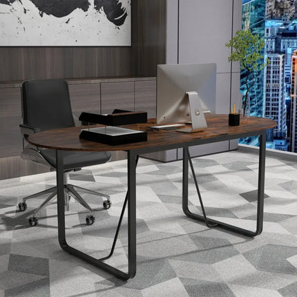 71 Inches Executive Table Oval Home Office Table with Cable Management Hole-Rustic Brown - Rustic Brown - Standing Desks