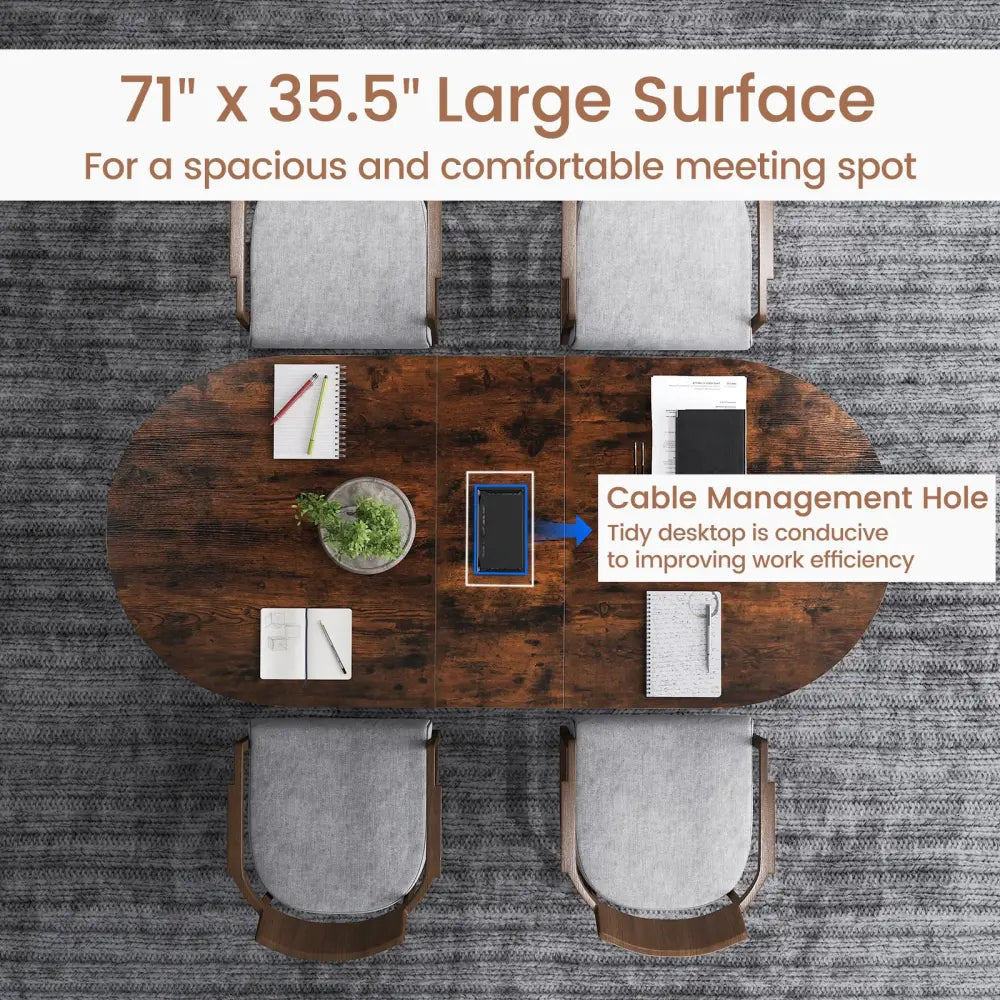 71 Inches Executive Table Oval Home Office Table with Cable Management Hole-Rustic Brown - Rustic Brown - Standing Desks