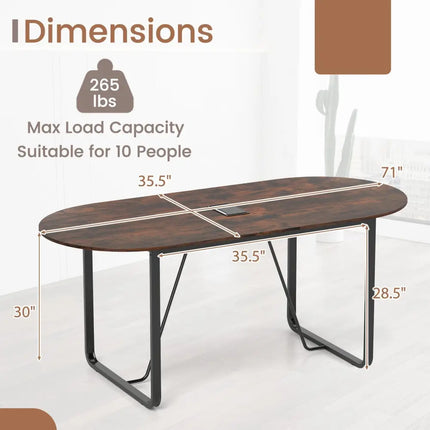 71 Inches Executive Table Oval Home Office Table with Cable Management Hole-Rustic Brown - Rustic Brown - Standing Desks