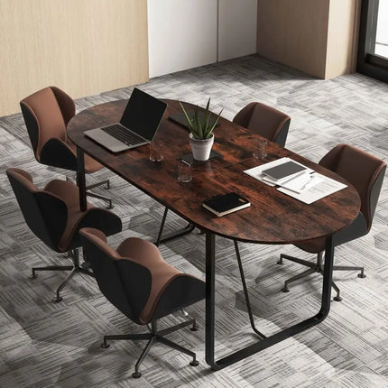71 Inches Executive Table Oval Home Office Table with Cable Management Hole-Rustic Brown - Rustic Brown - Standing Desks