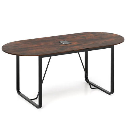 71 Inches Executive Table Oval Home Office Table with Cable Management Hole-Rustic Brown - Rustic Brown - Standing Desks