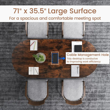 71 Inches Executive Table Oval Home Office Table with Cable Management Hole-Rustic Brown - Rustic Brown - Standing Desks