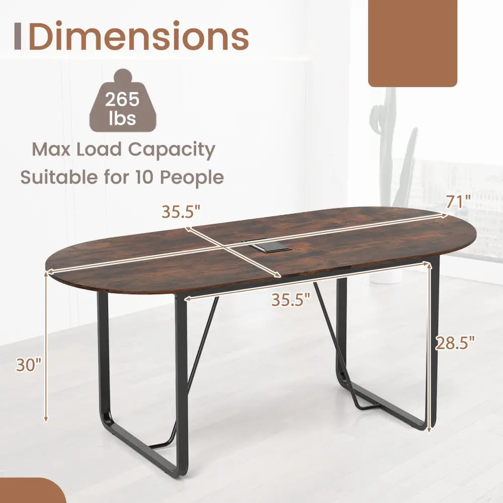 71 Inches Executive Table Oval Home Office Table with Cable Management Hole-Rustic Brown - Rustic Brown - Standing Desks