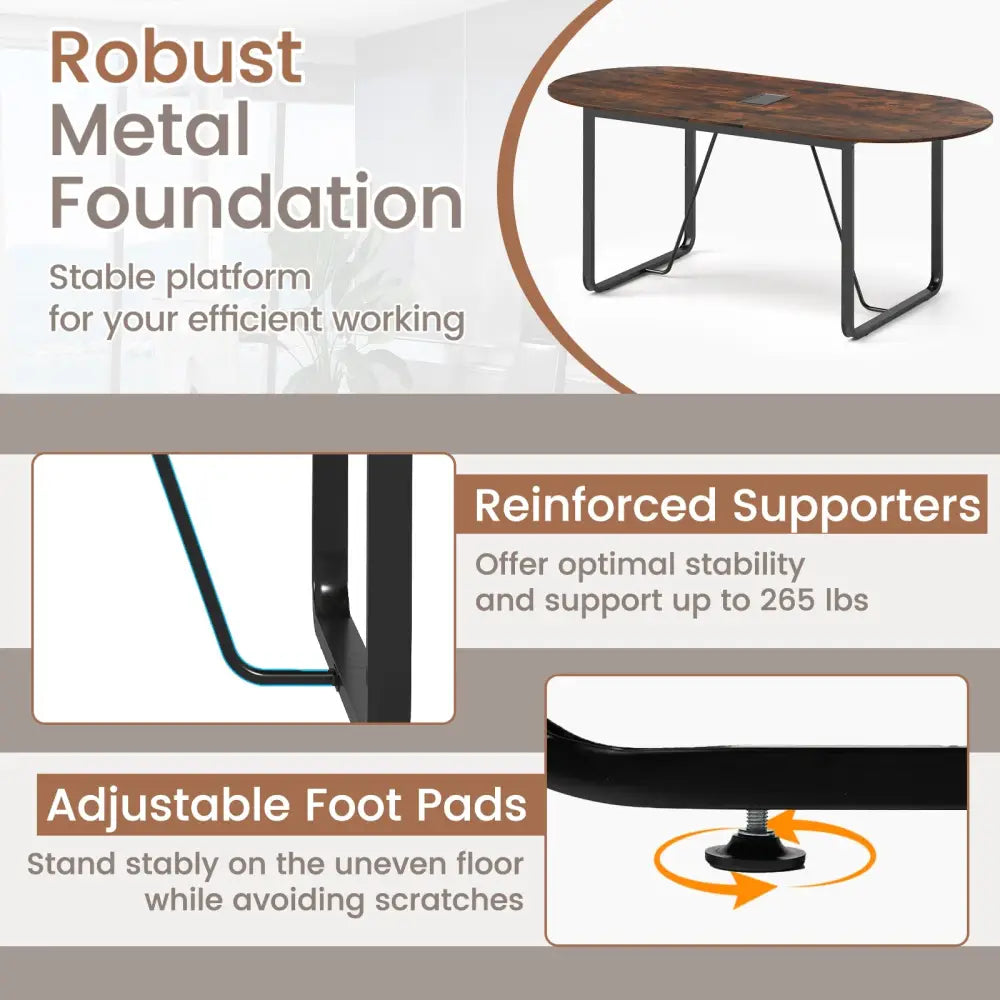 71 Inches Executive Table Oval Home Office Table with Cable Management Hole-Rustic Brown - Rustic Brown - Standing Desks