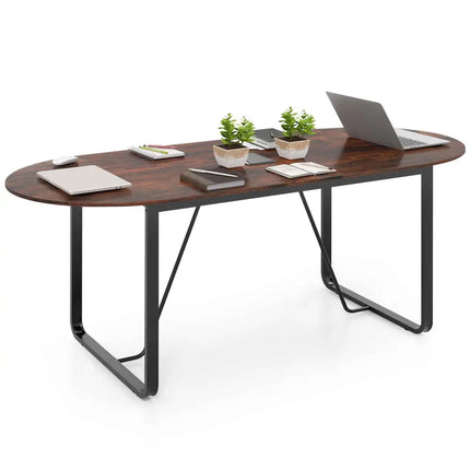 71 Inches Executive Table Oval Home Office Table with Cable Management Hole-Rustic Brown - Rustic Brown - Standing Desks