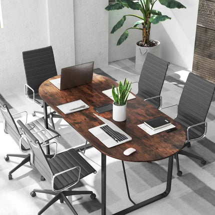 71 Inches Executive Table Oval Home Office Table with Cable Management Hole-Rustic Brown - Rustic Brown - Standing Desks
