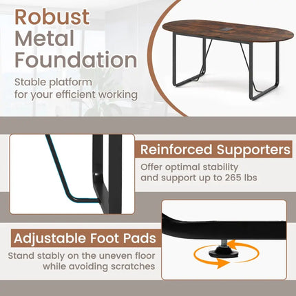 71 Inches Executive Table Oval Home Office Table with Cable Management Hole-Rustic Brown - Rustic Brown - Standing Desks