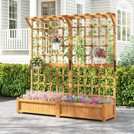 71 Inches Large Wooden Planter Container with Trellis and Hanging Roof-Orange - Orange - Raised Garden Beds