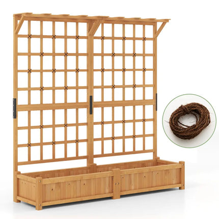 71 Inches Large Wooden Planter Container with Trellis and Hanging Roof-Orange - Orange - Raised Garden Beds