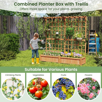 71 Inches Large Wooden Planter Container with Trellis and Hanging Roof-Orange - Orange - Raised Garden Beds