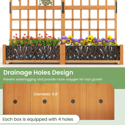 71 Inches Large Wooden Planter Container with Trellis and Hanging Roof-Orange - Orange - Raised Garden Beds