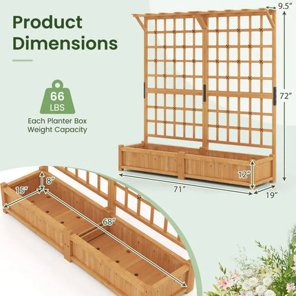 71 Inches Large Wooden Planter Container with Trellis and Hanging Roof-Orange - Orange - Raised Garden Beds