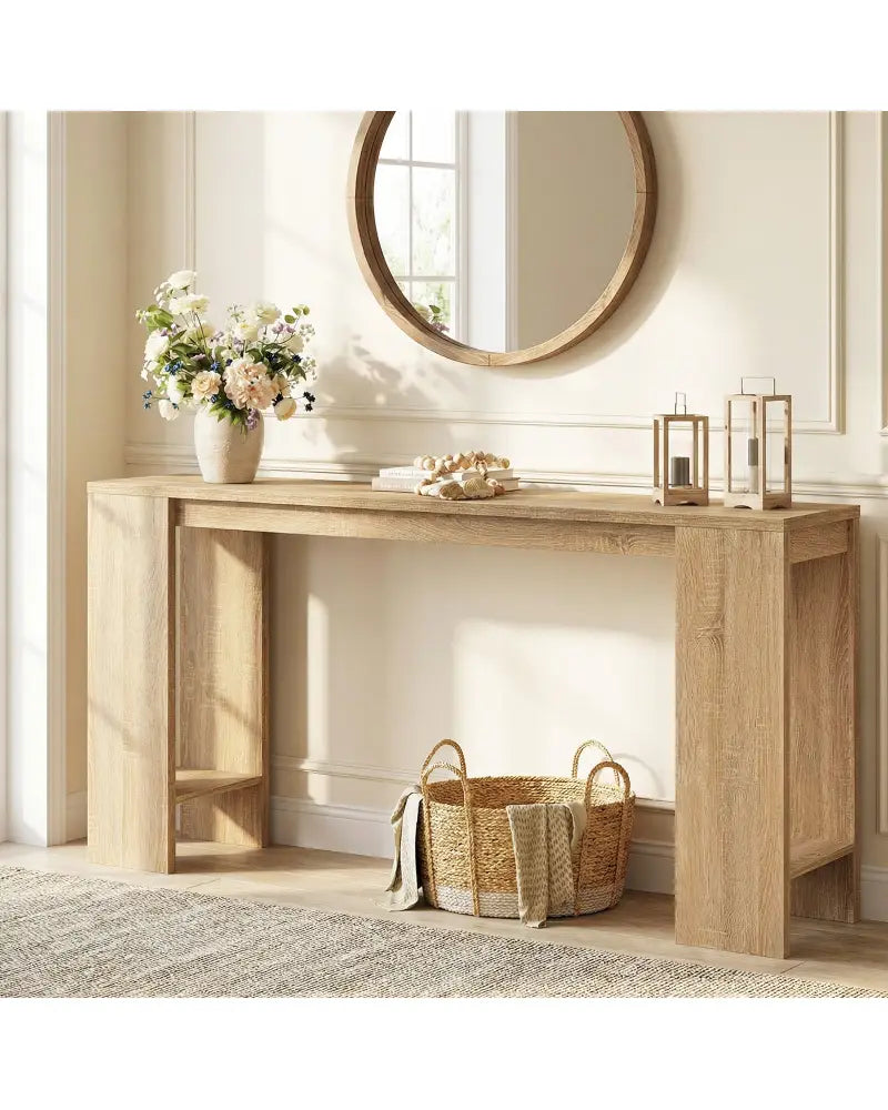 71 Inches Long Console Table with Storage for Hallway-Natural - Natural - Console Tables