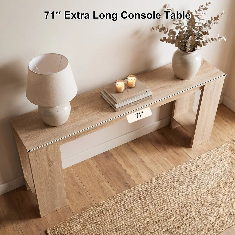 71 Inches Long Console Table with Storage for Hallway-Natural - Natural - Console Tables