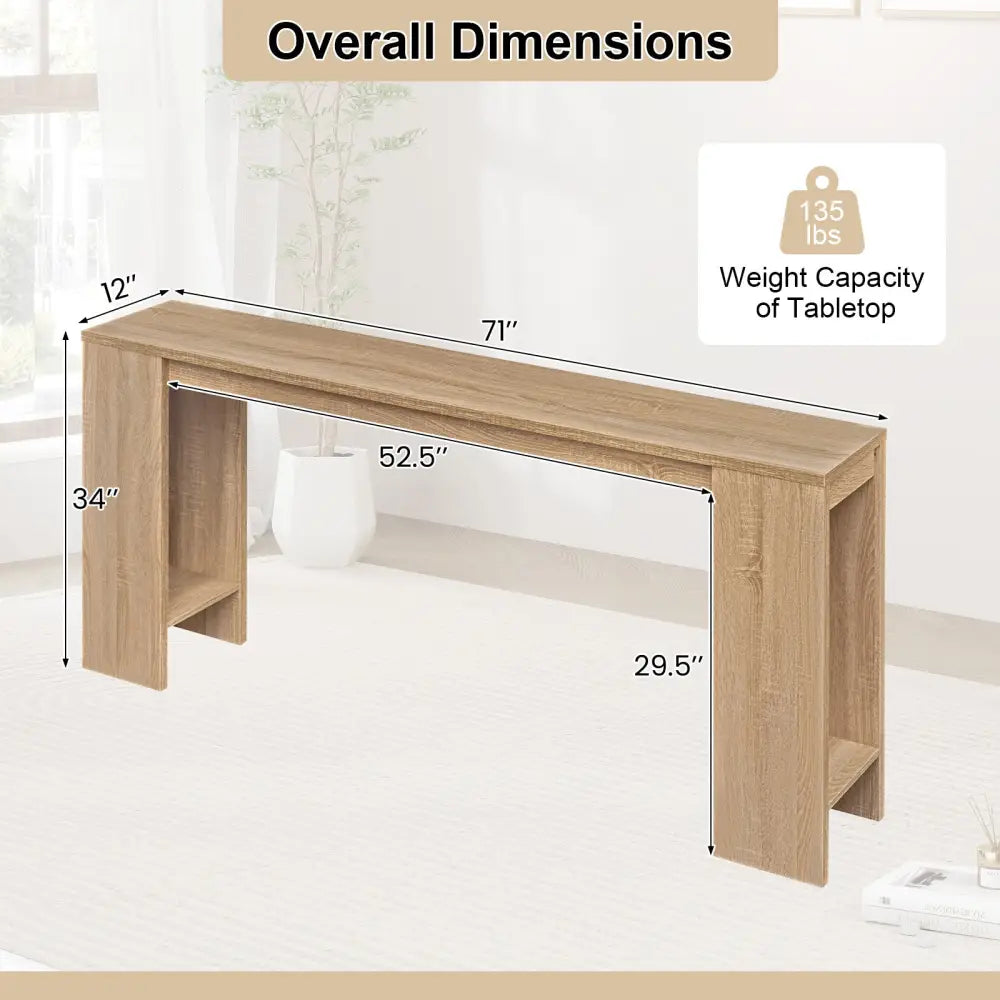 71 Inches Long Console Table with Storage for Hallway-Natural - Natural - Console Tables