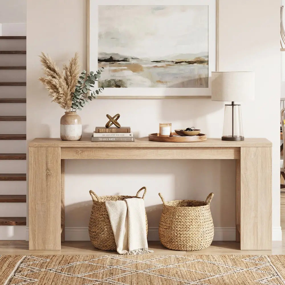 71 Inches Long Console Table with Storage for Hallway-Natural - Natural - Console Tables