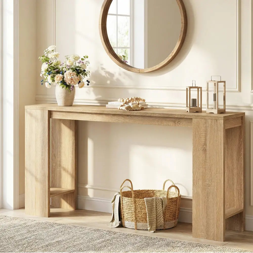 71 Inches Long Console Table with Storage for Hallway-Natural - Natural - Console Tables