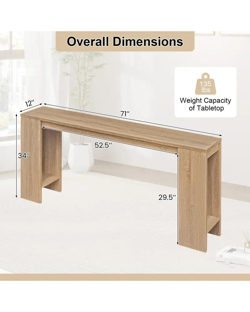 71 Inches Long Console Table with Storage for Hallway-Natural - Natural - Console Tables