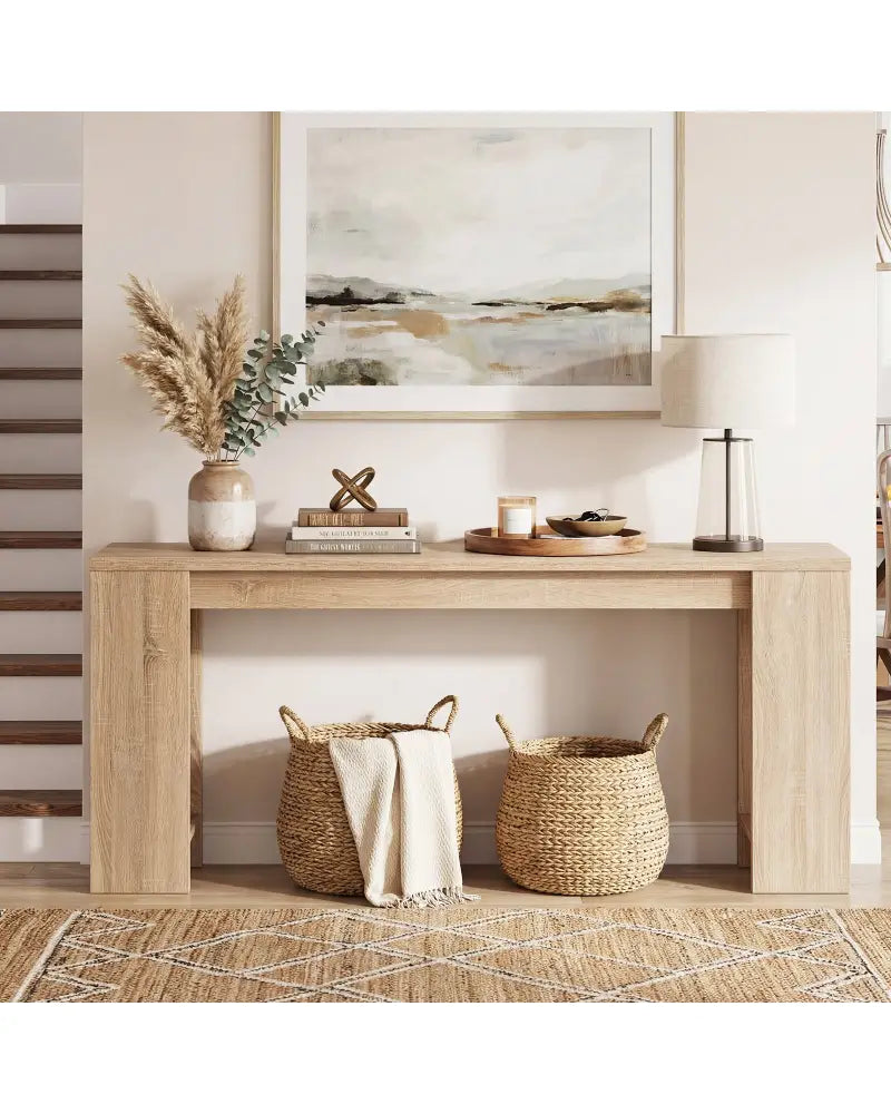 71 Inches Long Console Table with Storage for Hallway-Natural - Natural - Console Tables