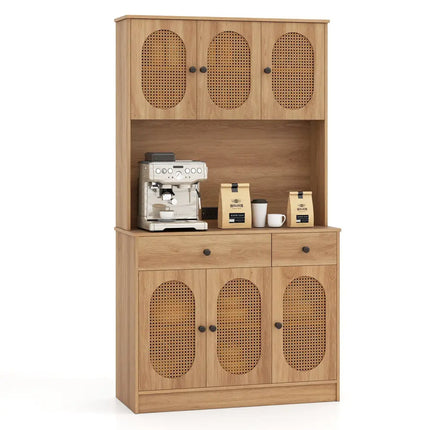 71 Inches Pantry Cabinet with Hutch and Charging Station-Natural - Natural - Sideboards Cabinets & Buffets