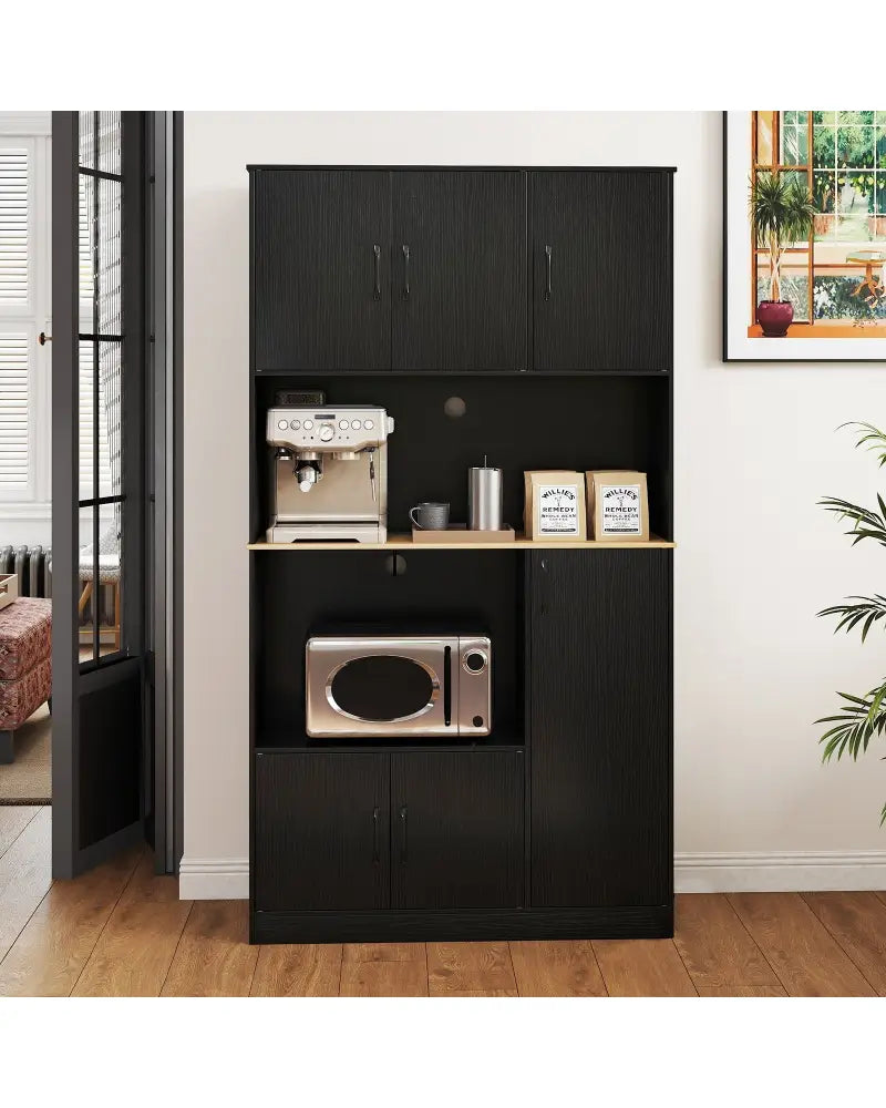 71’’ Tall Kitchen Pantry Cabinet with Charging Station Wooden Buffet Cupboard Sideboard-Black - Black - Sideboards