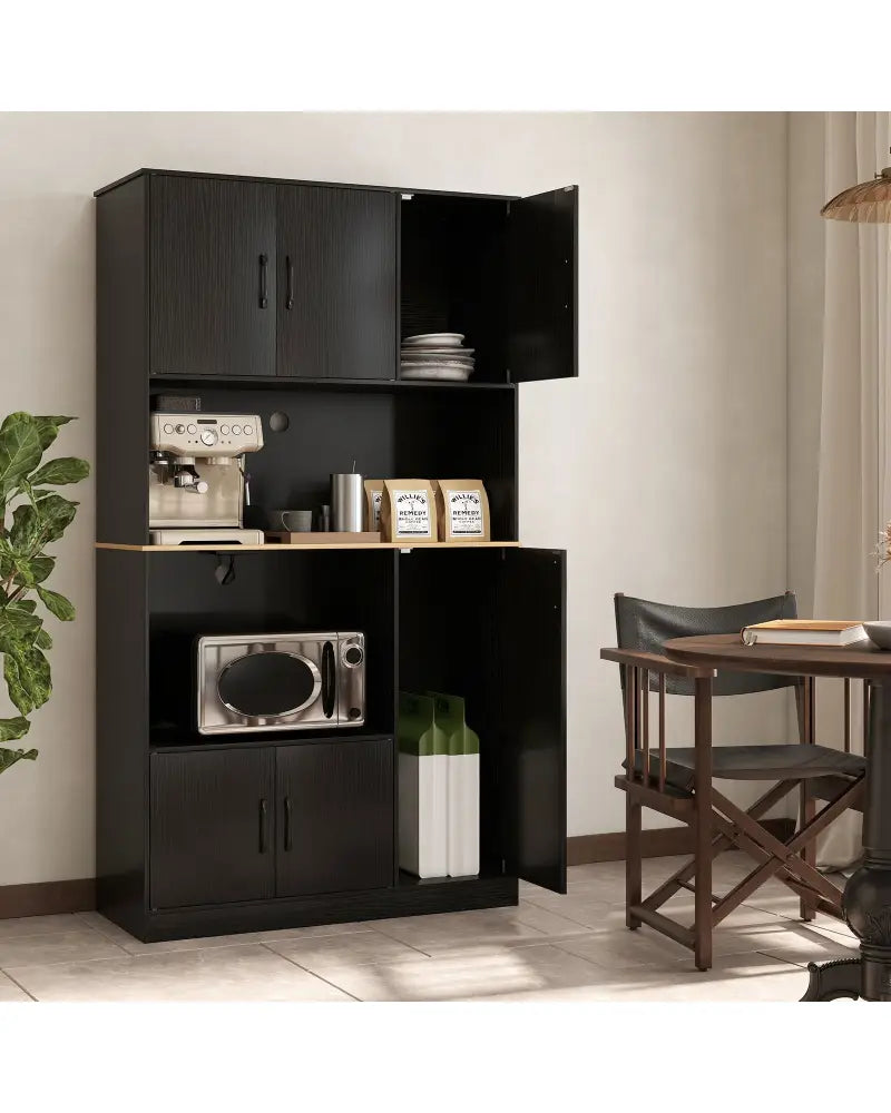 71’’ Tall Kitchen Pantry Cabinet with Charging Station Wooden Buffet Cupboard Sideboard-Black - Black - Sideboards