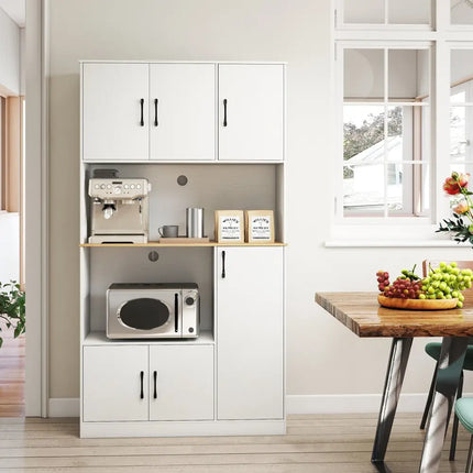 71’’ Tall Kitchen Pantry Cabinet with Charging Station Wooden Buffet Cupboard Sideboard-White - White - Sideboards