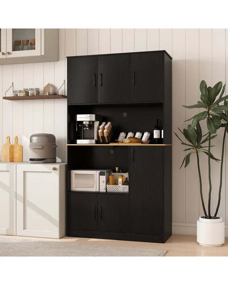 71’’ Tall Kitchen Pantry Cabinet with Charging Station Wooden Buffet Cupboard Sideboard-Black - Black - Sideboards