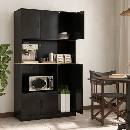 71’’ Tall Kitchen Pantry Cabinet with Charging Station Wooden Buffet Cupboard Sideboard-Black - Black - Sideboards