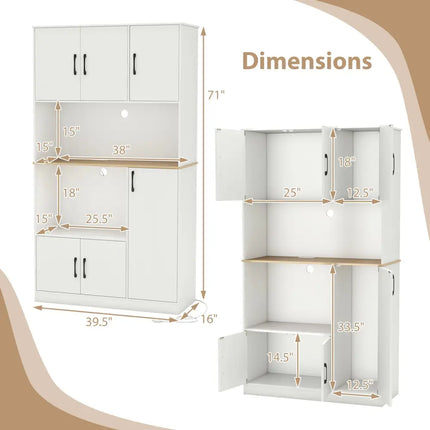 71’’ Tall Kitchen Pantry Cabinet with Charging Station Wooden Buffet Cupboard Sideboard-White - White - Sideboards