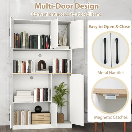 71’’ Tall Kitchen Pantry Cabinet with Charging Station Wooden Buffet Cupboard Sideboard-White - White - Sideboards