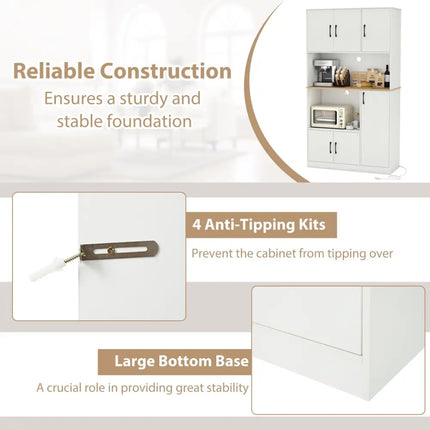 71’’ Tall Kitchen Pantry Cabinet with Charging Station Wooden Buffet Cupboard Sideboard-White - White - Sideboards